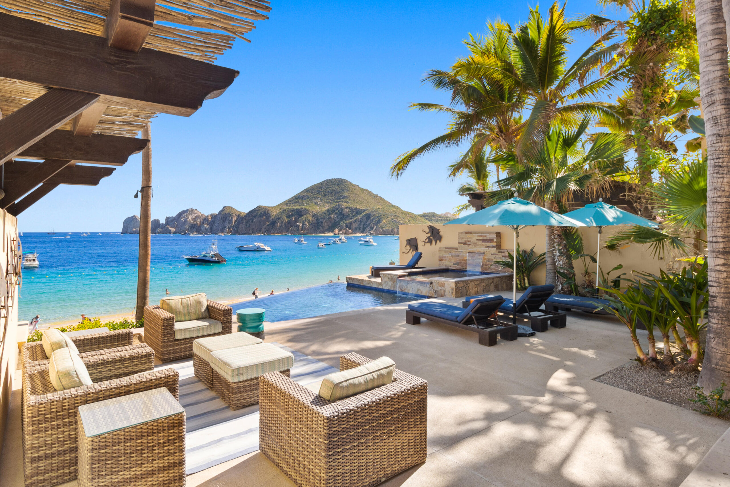 Los Cabos Luxury Hacienda Csl Villa 5 sits right on El Médano Beach. It's a fully renovated four-bedroom beachfront home that'scomfortable, practical, and easy to live in. The layout is open and spacious, with indoor areas thatflow straight out to a large ocean- for sale