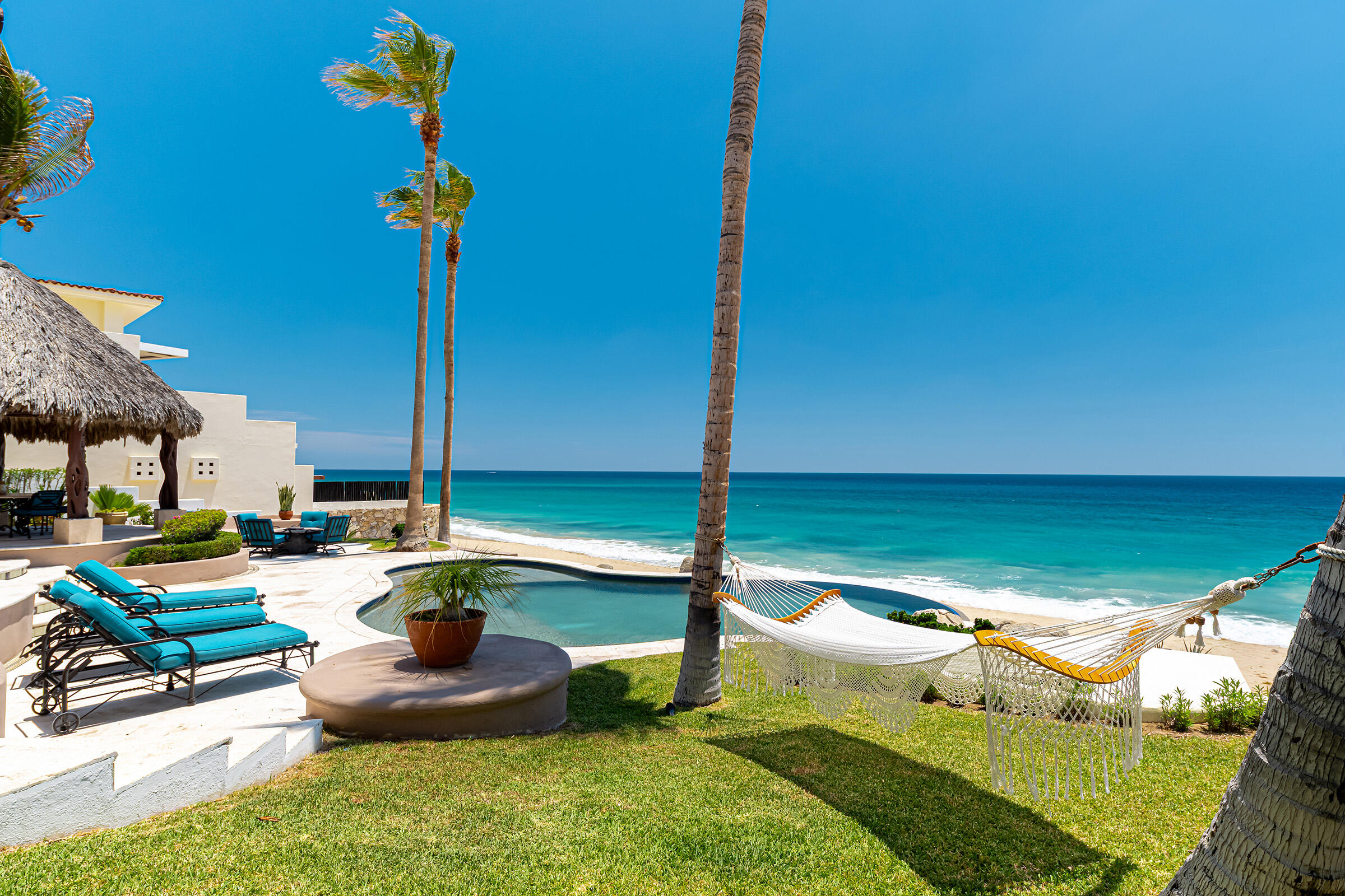 Los Cabos Luxury Eltule-O/Side:General Welcome to Casa Agave, a breathtaking oceanfront home located along the Golden Corridor between San José del Cabo and Cabo San Lucas. This custom-built, 5,500-square-foot residence offers 65 feet of beachfront living on a pristine stretch of white sand.Thoughtfully designed for comfort and elegance, Casa Agave features five spacious bedrooms with en-suite baths, including a master suite with sweeping ocean for sale