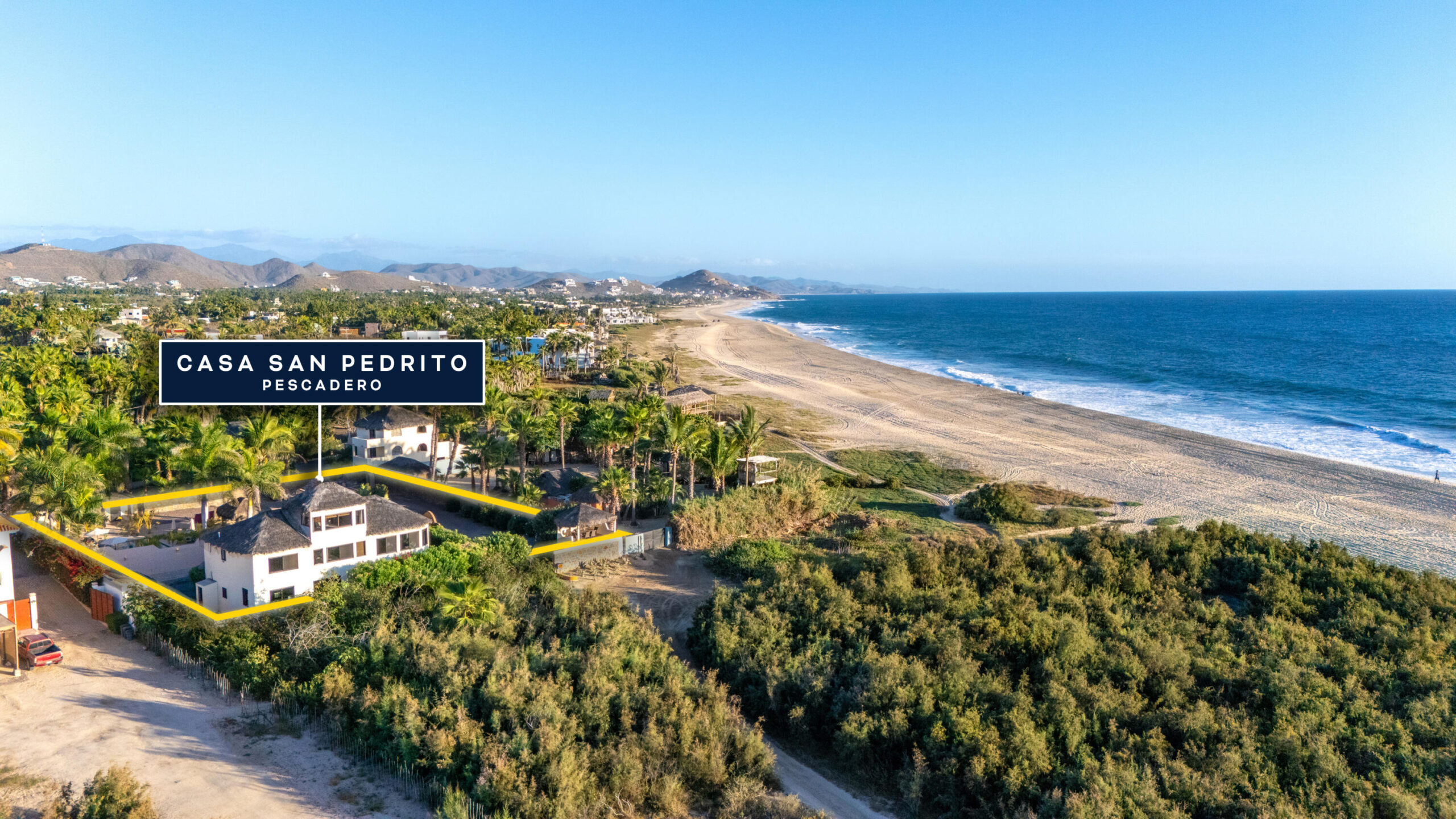 Los Cabos Luxury Pescadero A very rare double-lot opportunity with direct access to one of the best surf breaks on Baja's Pacific side, offering strong rental income and significant future upside.Casa San Pedrito sits on two 1,000 m² lots in one of the most sought-after locations in El Pescadero. Directly across from the beach, the property captures the essence of Baja living with consistent surf, open for sale