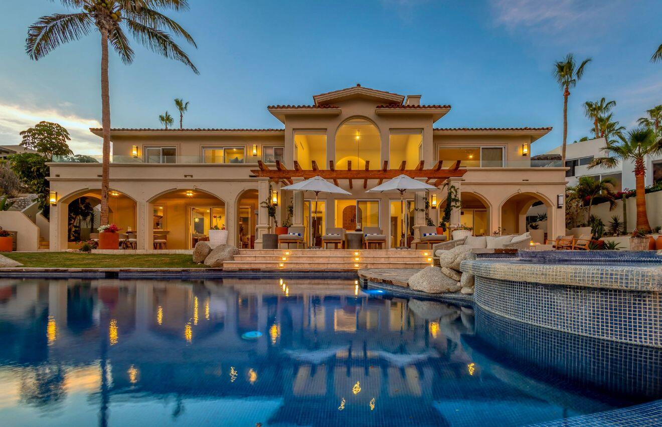 Los Cabos Luxury Santa Carmela Perched on Whale Point, Villa Del Mar is a rare oceanfront estate blending timeless architecture with a complete 2025 transformation. This 5½-bedroom residence sits on a dramatic point with unobstructed for sale