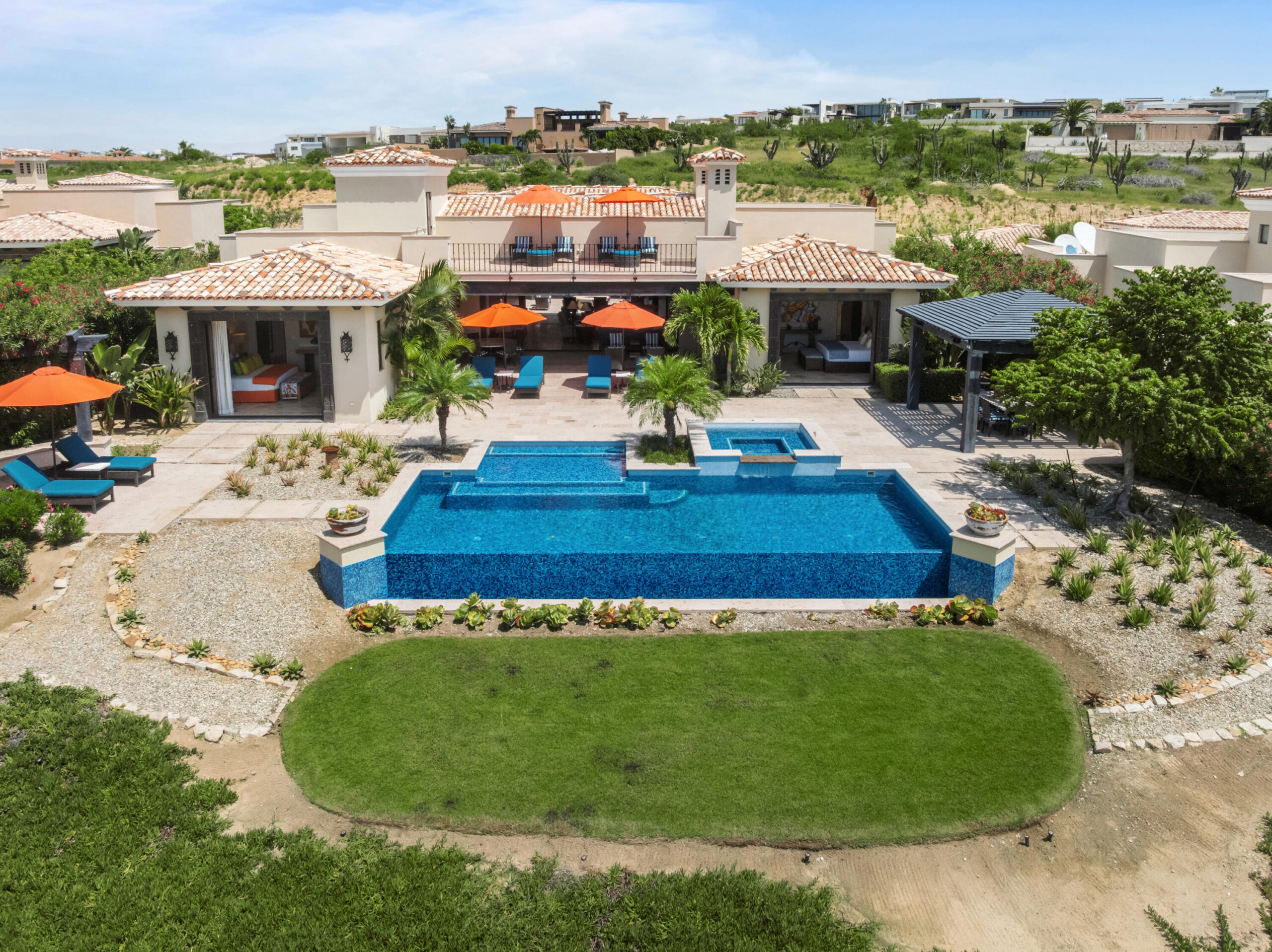 Los Cabos Luxury Golf Villas Welcome to Golf Villa 49 at Diamante Cabo San Lucas, where timeless architecture, elevated desert living, and exceptional value converge within one of Los Cabos' most prestigious private communities.Ideally situated just steps from the Oasis Short Course, this stunning hacienda-inspired villa is centered around a private courtyard, creating a seamless blend of indoor and outdoor living. Thoughtfully designed for both entertaining and everyday comfort, the expansive great room opens effortlessly to the terrace and courtyard, offering an inviting flow throughout the home. Offered fully furnished and turnkey, the residence comfortably accommodates up to 12 guests across five spacious bedrooms and five bathrooms, including two luxurious primary suites. Vaulted ceilings enhance the sense of scale and sophistication, while the well-designed layout provides both privacy and generous gathering spaces for family and guests alike.Recently refreshed, the villa features a newly retiled infinity-edge pool and beautifully reupholstered outdoor furnishings, enhancing the home's already exceptional outdoor living experience. Additional features include indoor and outdoor showers, deep soaking tubs, a terrace fireplace, and multiple outdoor entertaining spaces including a beautifully appointed courtyard and grilling area--perfect for enjoying Cabo's – Oasis Golf Villa #49, Pacific, Pacific, BS